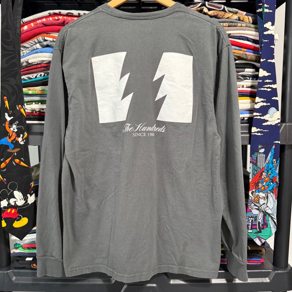 Y2K Charcoal The Hundreds Lightning Graphic Long Sleeve Shirt Large Light Marks